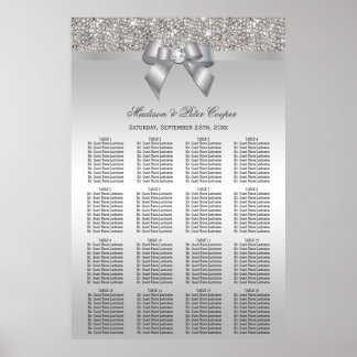 Silver Sequins and Bow Wedding Seating Chart