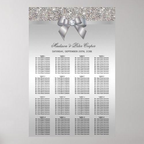 Silver Sequins and Bow Wedding Seating Chart
