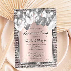 Silver Sequins Balloons Rose Gold Retirement Invitation