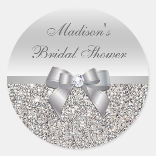 Silver Sequins Bow Bridal Shower Stickers