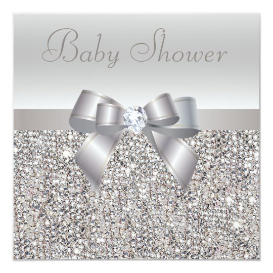 Silver Sequins, Bow & Diamond Baby Shower Card