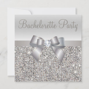 Silver Sequins, Bow & Diamond Bachelorette Party Invitation