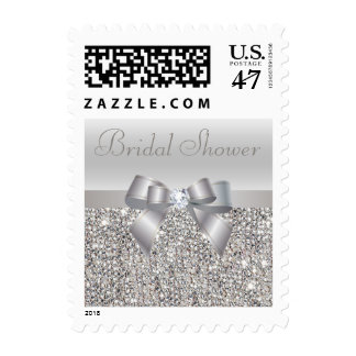 Silver Sequins, Bow & Diamond Bridal Shower Postage