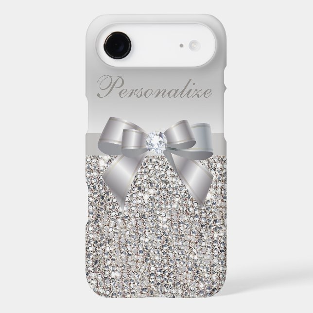 Silver Sequins, Bow & Diamond Personalized Case-Mate iPhone 3 Case (Back)