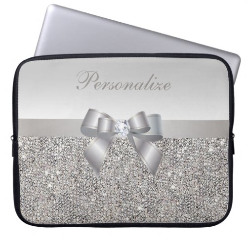 Silver Sequins Bow  Diamond Personalized Laptop Sleeve
