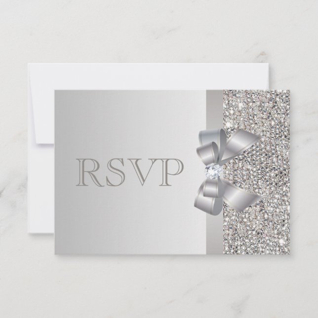 Silver Sequins, Bow & Diamond RSVP Wedding (Front)