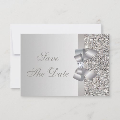 Silver Sequins Bow  Diamond Save the Date