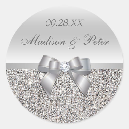 Silver Sequins Bow Wedding Favor Stickers