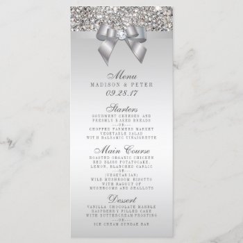 Silver Sequins Bow Wedding Menu by AJ_Graphics at Zazzle