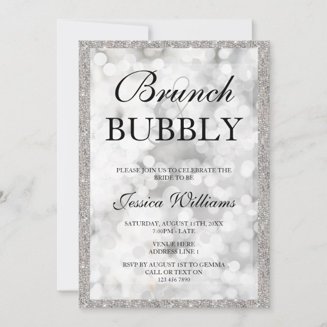 Silver Sequins Brunch & Bubbly Bridal Shower Invitation (Front)