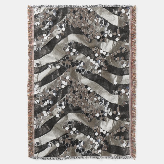 Silver Sequins burning man Throw Blanket (Front Vertical)