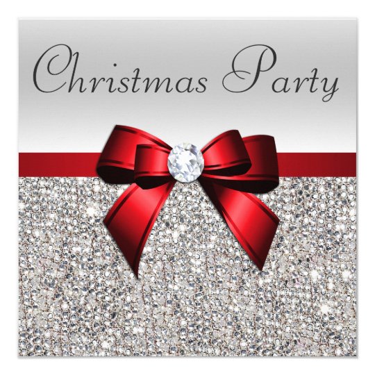Silver Sequins Christmas Party Red Diamond Bow Card ...