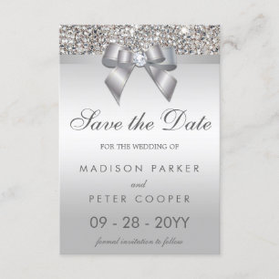 Silver Sequins Diamond Bow Save The Date Wedding