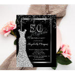 Silver Sequins Dress 50th Birthday Invitation<br><div class="desc">Silver sequins dress and confetti on black background.</div>