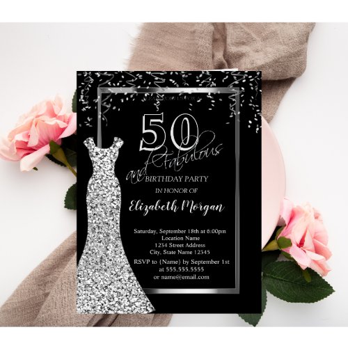 Silver Sequins Dress 50th Birthday Invitation