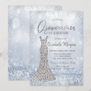 Silver Sequins Dress Confetti Bokeh Quinceañera Invitation