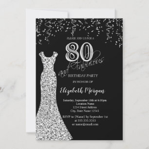 Silver Sequins Dress Glitter Border 80th Birthday Invitation