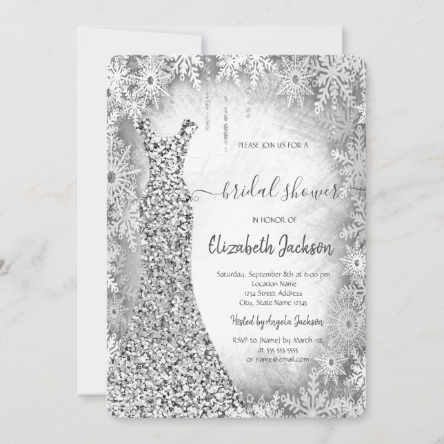 Silver Sequins Dress Snowflakes Bridal Shower Invitation (Front)