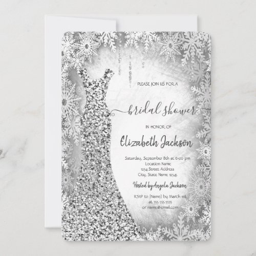 Silver Sequins Dress Snowflakes Bridal Shower Invitation
