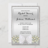 Silver Sequins & Floral Gems Glitter Bow Bridal Invitation (Back)