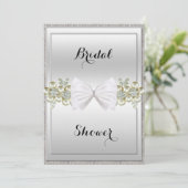 Silver Sequins & Floral Gems Glitter Bow Bridal Invitation (Standing Front)