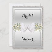 Silver Sequins & Floral Gems Glitter Bow Bridal Invitation (Front)