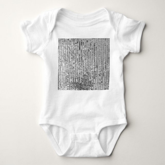Silver sequins, glamorous seamless background. baby bodysuit (Front)