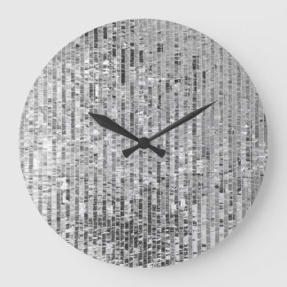 Silver sequins, glamorous seamless background. large clock