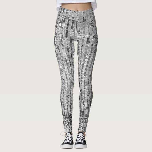 Silver sequins, glamorous seamless background. leggings (Front)