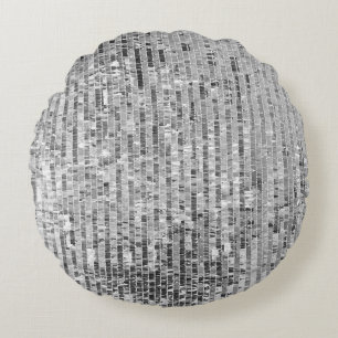 Silver sequins, glamorous seamless background. round pillow