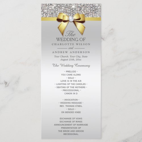 Silver Sequins Gold Diamond Bow Wedding Program