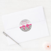 Silver Sequins Hot Pink Bow Diamond Bridal Shower Classic Round Sticker (Envelope)