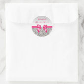 Silver Sequins Hot Pink Bow Diamond Bridal Shower Classic Round Sticker (Bag)