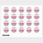 Silver Sequins Hot Pink Bow Diamond Bridal Shower Classic Round Sticker (Sheet)