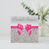 Silver Sequins Hot Pink Bow Diamond Bridal Shower Invitation (Standing Front)