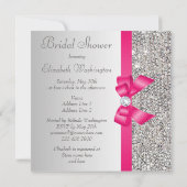 Silver Sequins Hot Pink Bow Diamond Bridal Shower Invitation (Back)