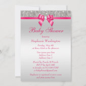 Silver Sequins Hot Pink Bow Girls Baby Shower Invitation (Back)