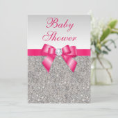 Silver Sequins Hot Pink Bow Girls Baby Shower Invitation (Standing Front)
