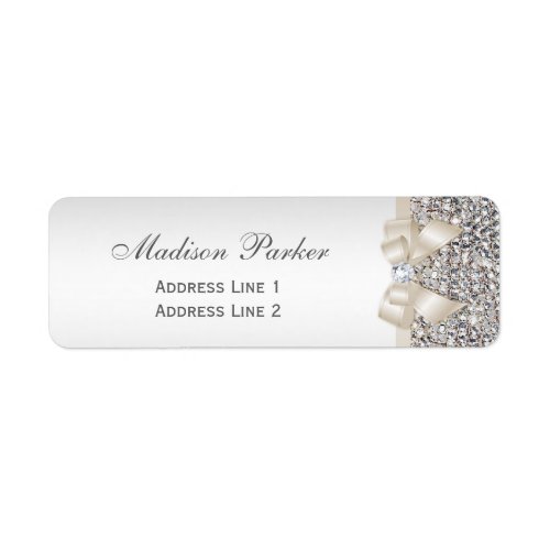 Silver Sequins Light Champagne Bow Wedding Label