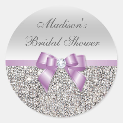 Silver Sequins Lilac Bow Bridal Shower Stickers