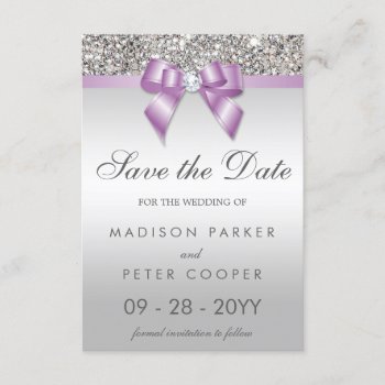 Silver Sequins Lilac Bow Save The Date Wedding by AJ_Graphics at Zazzle