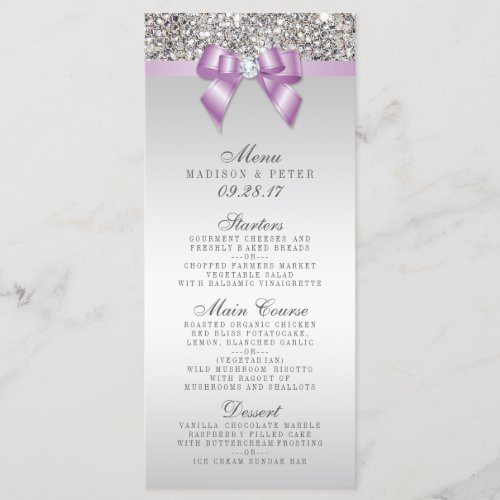 Silver Sequins Lilac Bow Wedding Menu