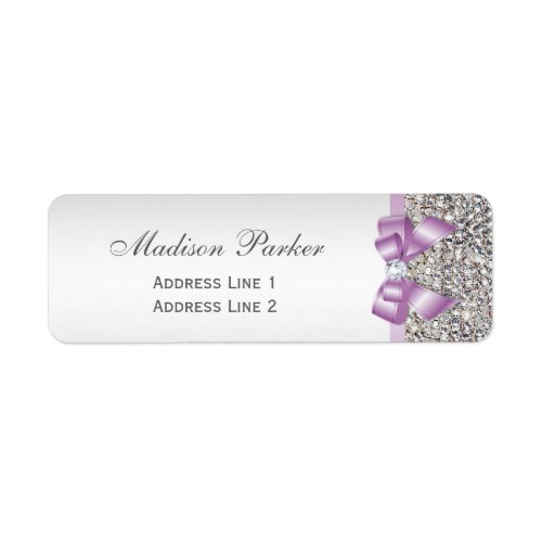 Silver Sequins Lilac Bow Wedding Personalized Label