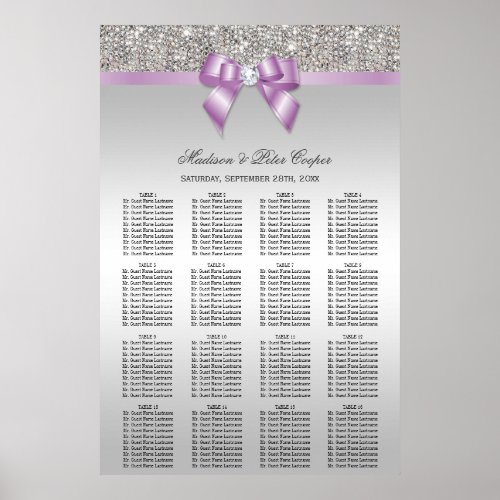 Silver Sequins Lilac Bow Wedding Seating Chart