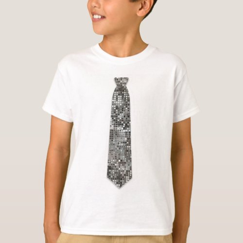 Silver Sequins Look Fake Tie T_Shirt