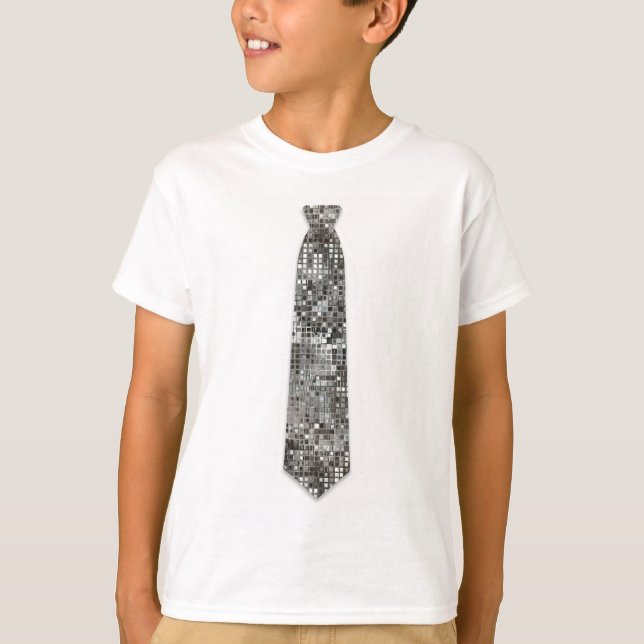 Silver Sequins Look Fake Tie T-Shirt (Front)