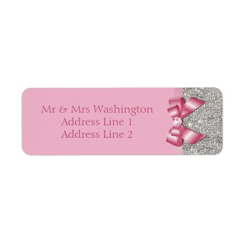 Silver Sequins Pink Bow and Diamond Label