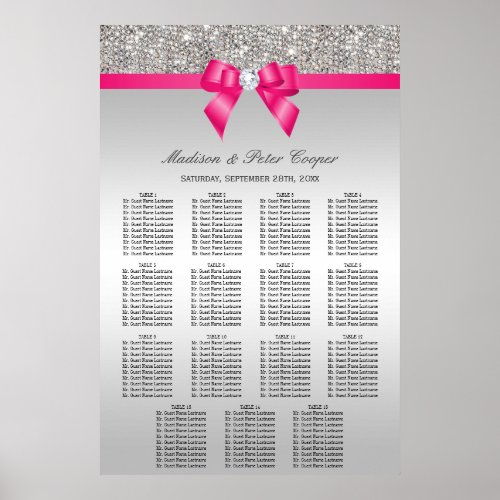 Silver Sequins Pink Bow Wedding Seating Chart