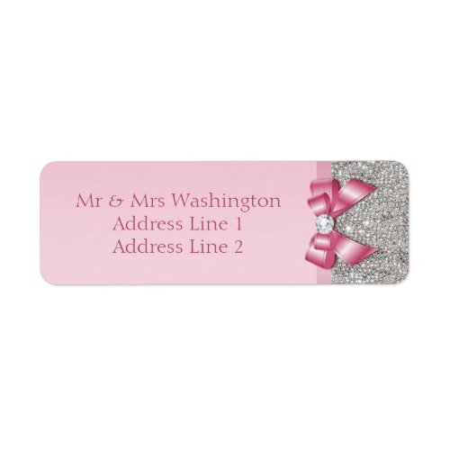 Silver Sequins Pink Diamond Bow Label