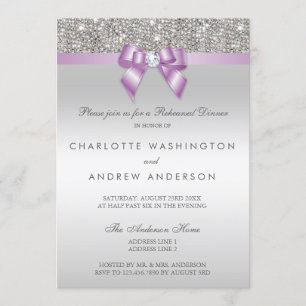 Silver Sequins Plum Bow Wedding Rehearsal Dinner Invitation
